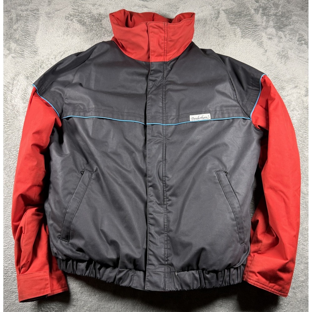 Vtg Powderhorn Goose Down Jacket L Red Charcoal USA Colorblock Ski